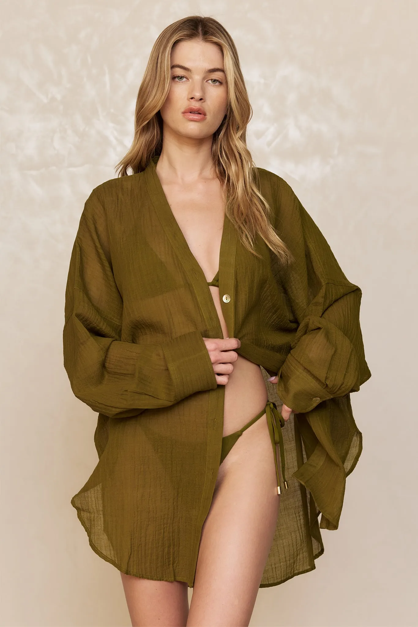 Barcelona Tunic - Olive Crinkle Linen