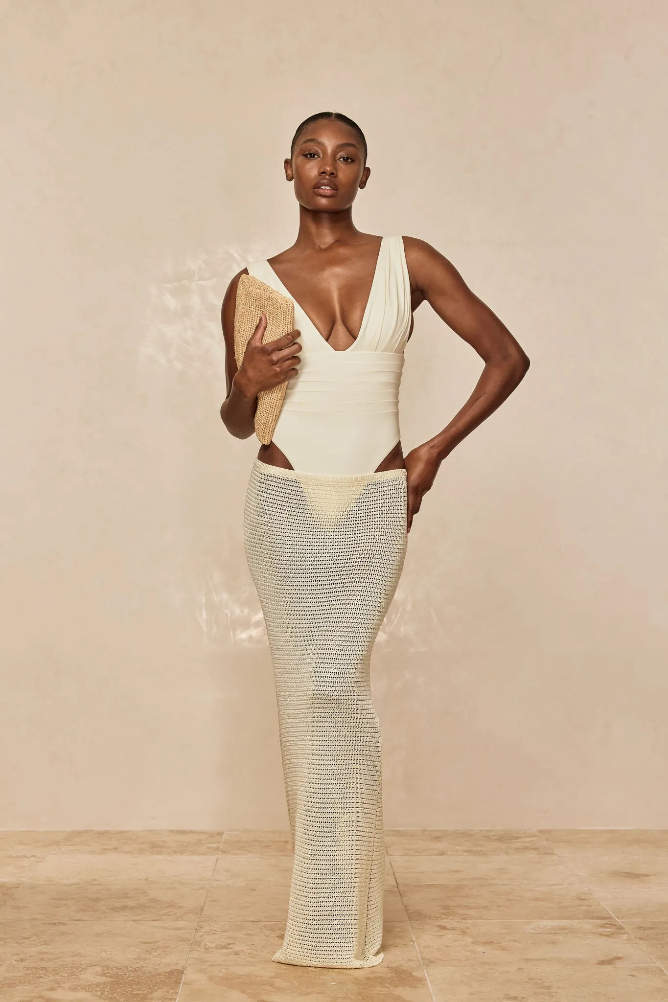 Fontelina Skirt - Ivory Shiny Treble Knit
