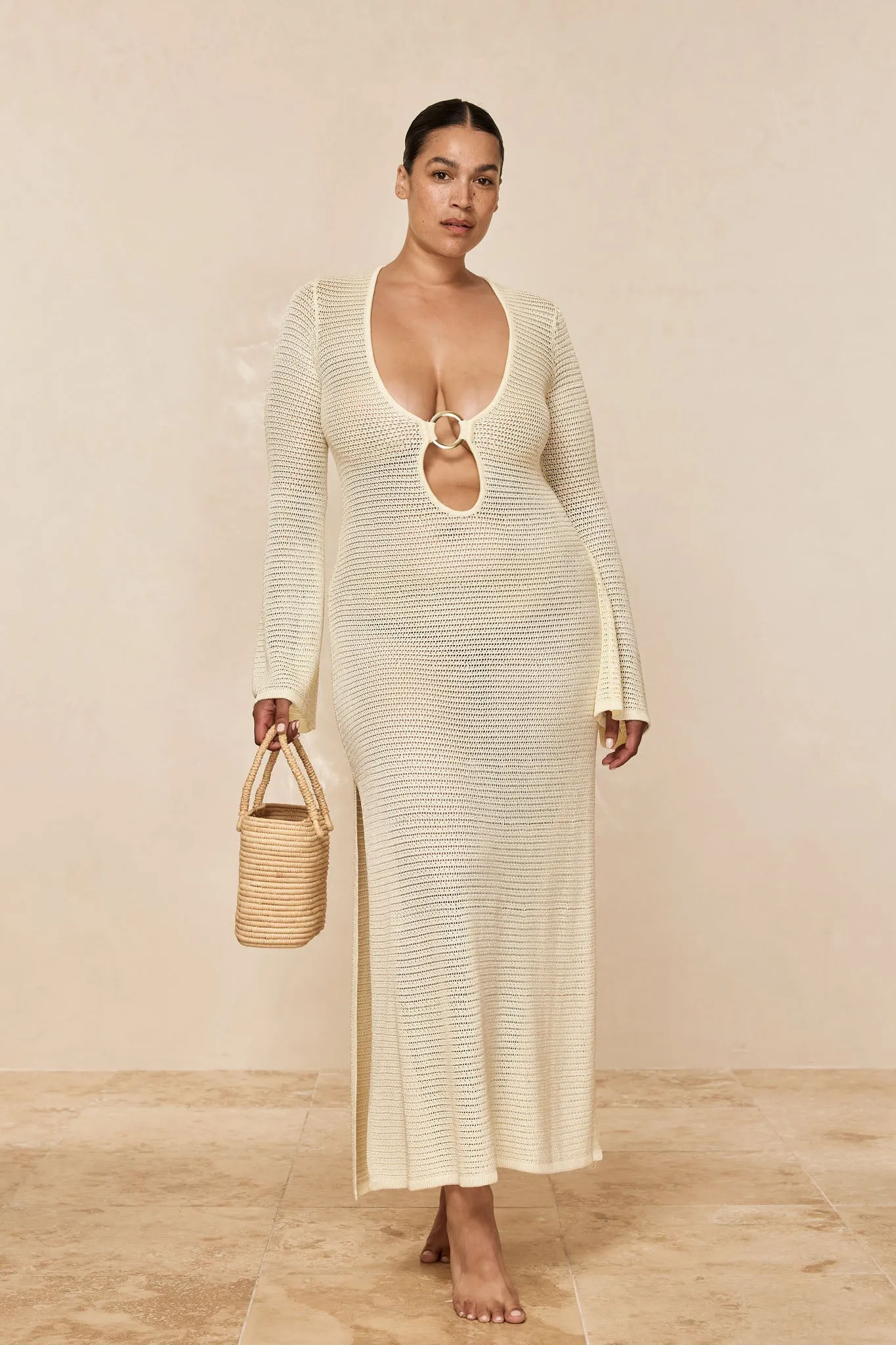 Montego Dress - Ivory Shiny Treble Knit