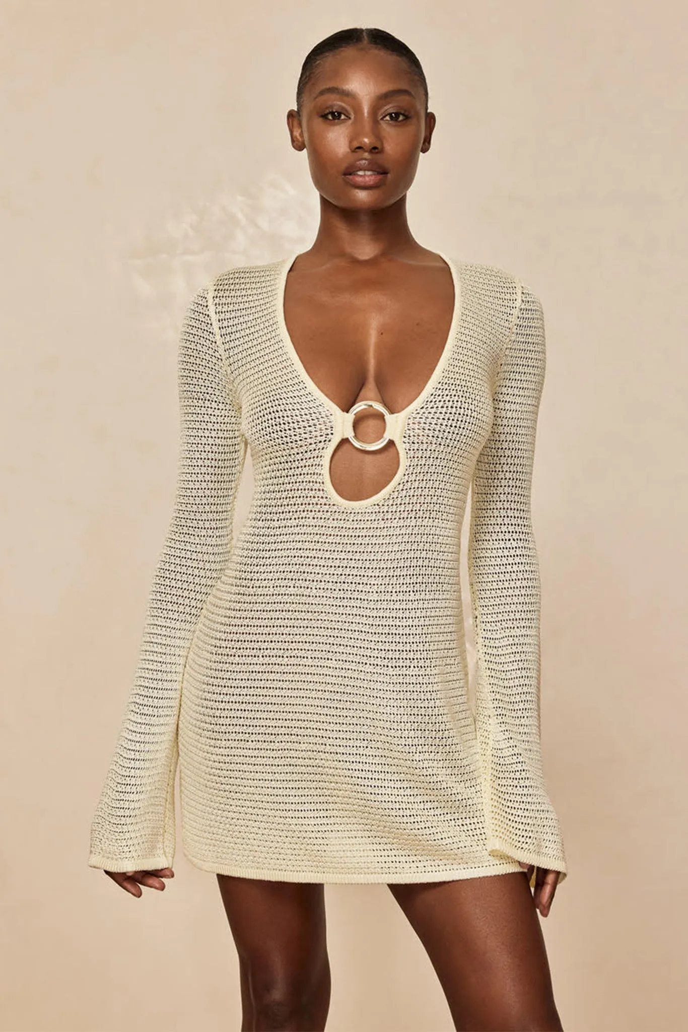 Montego Mini Dress - Ivory Shiny Treble Knit