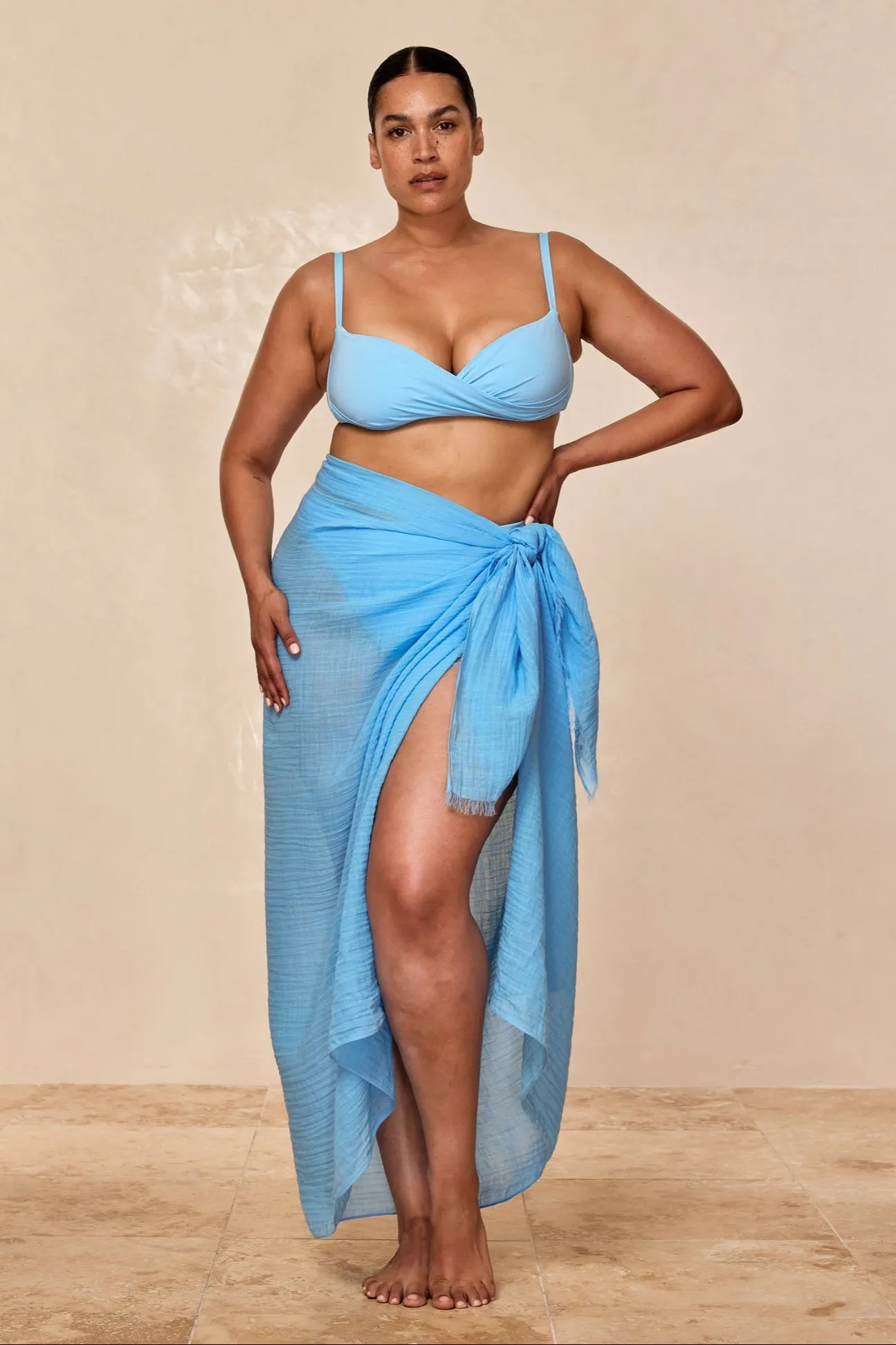 St. Tropez Sarong - Ibiza Blue Crinkle Linen